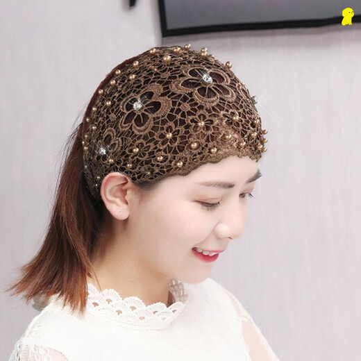 Qinhenghui Guaranteed Price Mesh Headband for Covering Gray Hair French Hong Kong Style Cover Broken Hair Covering Artifact Cutout Main Picture Style. Beaded Flowers Brown