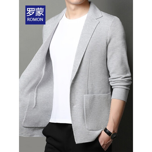 Romon -Männer gestrickte Strickjacke Männer Blazer Herren Frühling und Herbst Neue lose lockere dünne Anzug Halsband Wolle Top Beige L 170