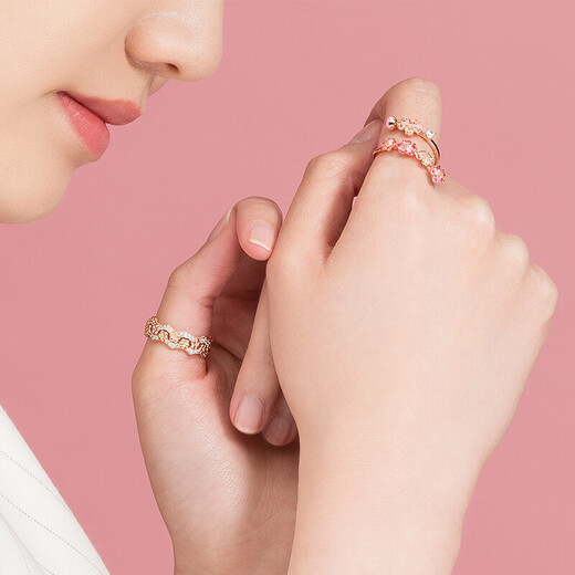 PANDORA Peach Blossom Series Rose Ring Rose Gold Open Style Stacking Birthday Gift
