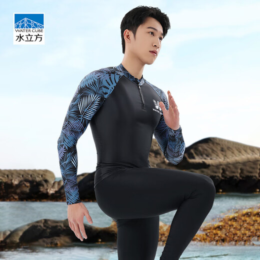 Water Cube Swimsuit Men's Surf Wetsuit Coldproof Long Sleeve Top Swimsuit Quick Drying Suit Seaside Vacation Black L