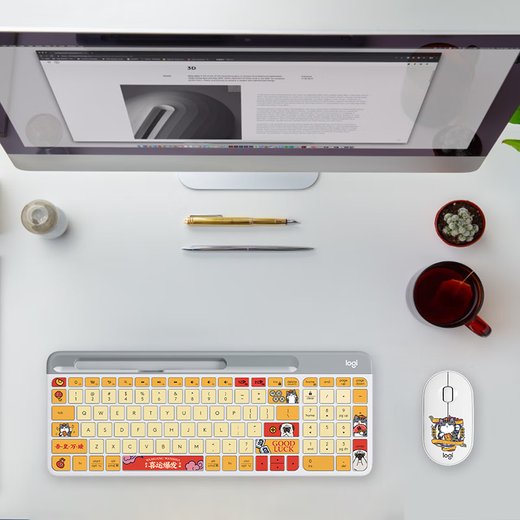 Logitech K580 Keyboard Wireless Bluetooth Keyboard Portable, Stylish and Quiet Office Desktop Laptop Tablet Mobile Phone Keyboard Silent Cartoon My Emperor Wanshui Series Keyboard K580 White + Pebble Mouse Our Emperor Wanshui Gift Box Model