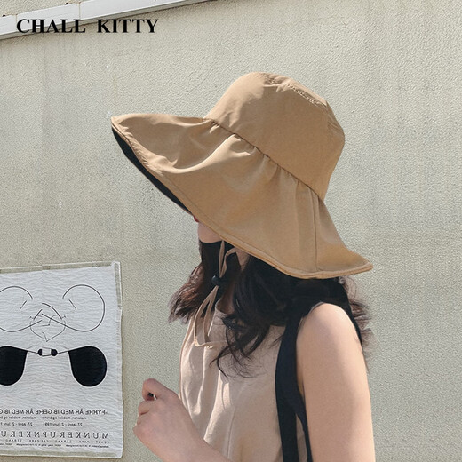 CHALL KITTY防晒帽女夏季大檐黑胶防紫外线遮阳帽女士渔夫帽子可折叠2025新款 黑色-高端品牌礼盒装高档高级感