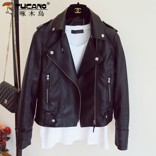 Veste en cuir de pic pour femmes 2025 printemps et automne, nouvelle veste en cuir de moto coréenne, veste en cuir grave mince avec grande taille mit petite veste noire m (95-105jin [Jin est égal à 0,5 kg]))