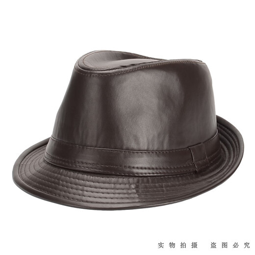 Chenpeng Herbst und Winter Neue britische Männer Top-Wollhut mittleren Alters und ältere Männer Jazzhut Leder Top Hut grau durchschnittlicher Dockumfang 58 cm