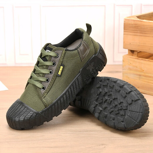 Construction site Jiefang shoes puncture-resistant men's rubber shoes wear-resistant breathable canvas shoes camouflage labor protection shoes anti-smash work shoes Ordinary low-top small flowers 41