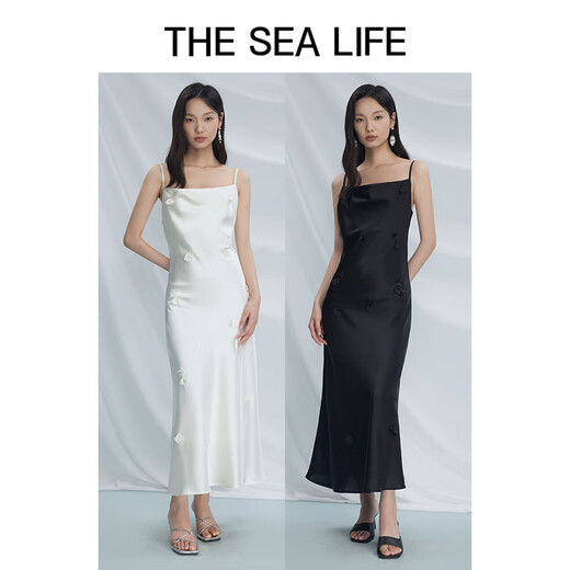 
THE SEA LIFE Elegant suspender dress for women 24 summer new product draped slim three-dimensional jacquard 17078-1 Black Mage M