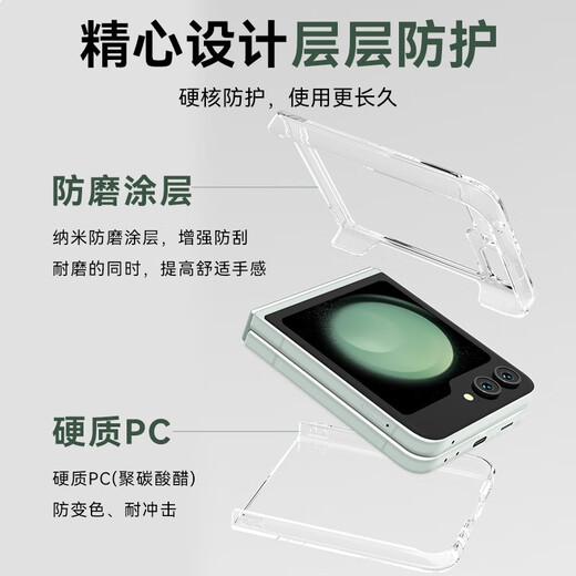 0度 适用三星折叠屏 Z Flip5/W24Flip手机壳透明保护套折叠屏翻盖式全包防摔保护镜头 三星  Z Flip5-透明