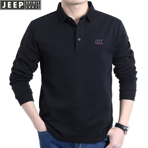 Jeep (JEEP) long-sleeved t-shirt men's 2025 spring and autumn new men's business casual loose cotton large size lapel men's top royal blue XL (recommended 146-160 Jin Jin equals 0.5 kg)
