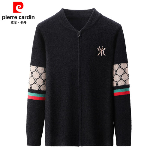 皮尔卡丹（pierre cardin）品牌针织开衫男士中青年休闲百搭外套休闲男装舒适潮流羊毛衫毛衣 黑色 170/84A