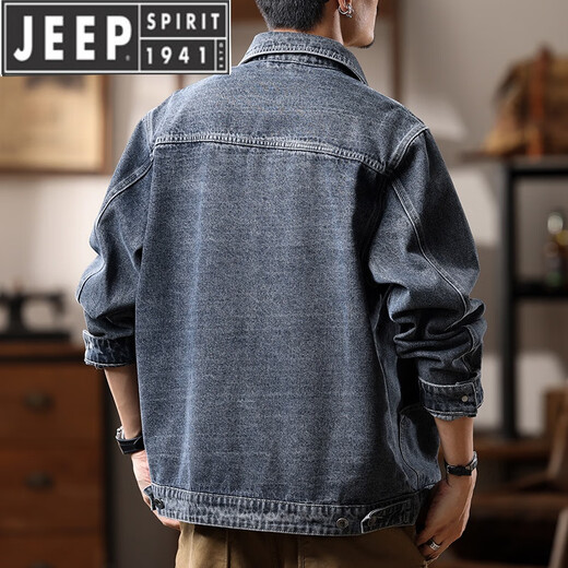 Jeep (Jeep) Veste de travail de grande taille pour hommes Loose American Retro Fat Man Denim Jacket Plus Fat plus Tendance de vêtements de graisse d'âge moyen GSX683 Bleu foncé 5xl 220-240Jin [Jin est égal à 0,5 kg]