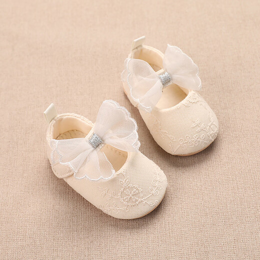 
Lamicqi Newborn rubber sole toddler shoes, four season thin pure cotton breathable baby soft sole non-slip princess shoes, baby girls shoes, lace bow, 11 cm, S size 3-6 months