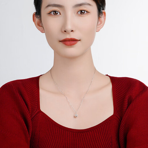 Tahitian 18K gold akoya pearl pendant round highlight seawater pearl necklace necklace akoya 8.5-9mm +925 silver chain