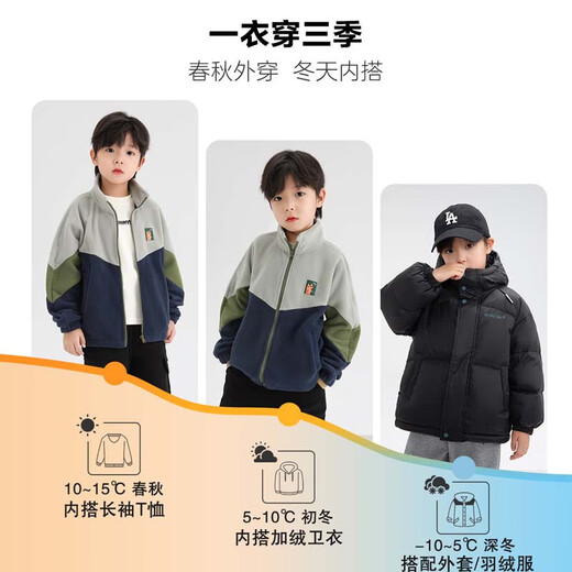 Zuoxi Boys' Polar Fleece Jacket 2025 Spring and Autumn Children's Fleece Jacket Medium and Big Children's Autumn Top Navy Blue 140