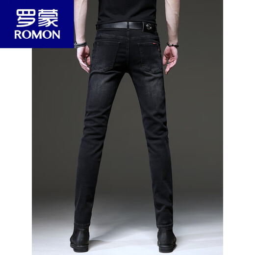 罗蒙（ROMON）2025夏季新款高端黑色牛仔裤男款韩版潮流复古小脚弹力休闲裤子男 1048黑色 【面料升级.透气】 轻 28 【95-105斤】