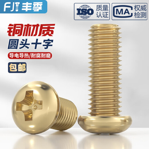 Fengji national standard pure brass round head cross head screw pan head machine screw accessories M2M3M4M5M6M8mm M3*10 50 pieces
