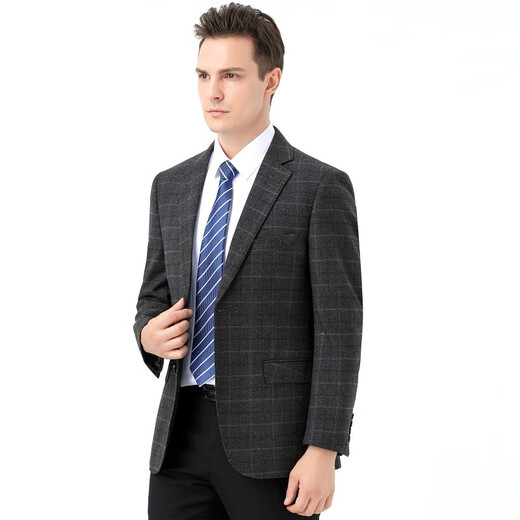 Classic Car (LAOYECHE) High-end Casual Suit Men's Middle-aged Wool Single-Wool Jacket Middle-aged and Elderly Brand Single-Piece Business Suit Plaid Top 2120 Models - Dark Gray 165/84A