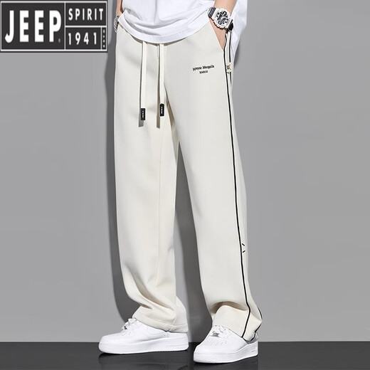 JEEP's new autumn and winter straight-leg casual sweatpants men's loose and drapey velvet striped sports wide-leg long trousers plus velvet dark black thickened 2XL