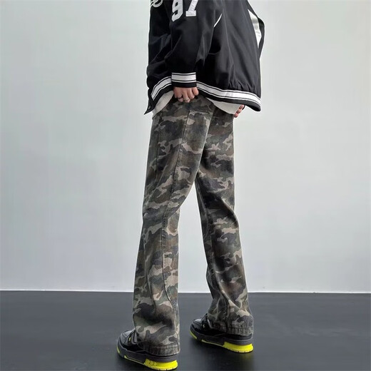 7家优品牛仔裤子春秋季款迷彩美式高街vibe工装潮牌hiphop修身微喇直筒 DFFS-671迷彩色 XL