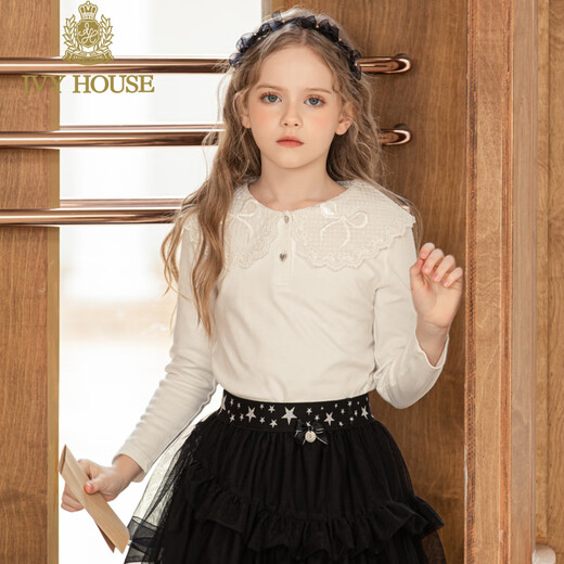 IVY HOUSE Ivy children's clothing girls and boys autumn new lace collar knitted shirt warm college style children white 160
