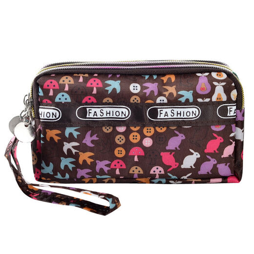 Mangcang three zipper fabric wrist clutch bag women fashion versatile cartoon student bag long change key mobile phone bag style love