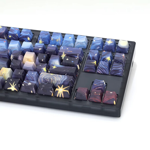 Belly Spirit Mk870 Stary Sky Lading Lading Teckboard mecánico Wired Bluetooth Personalización Games de computadora Silent Obsidian + Starry Sky Grabado [Tres modos inalámbricos] Eje de durazno [silencioso]