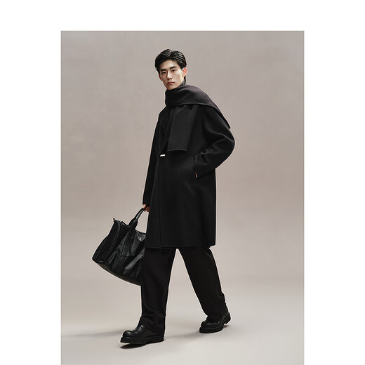 PEACEBIRD Men's Woolen Coat Winter Loose Long Jacket Casual Temperament Commuting Simple # Black 1 M