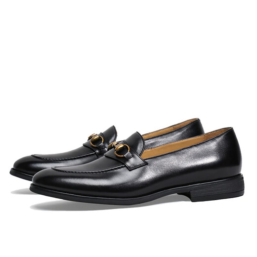 Saintnjord/Saint Nijod British Trendy Leather Business Shoes formal de cuero para la hebilla de caballos para hombres con un pie, suela suave de mocasines Negro Atmosférico 39