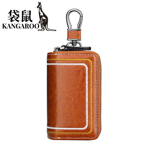 Kangaroo (KANGAROO) 2025 new genuine leather car key bag for women multifunctional cowhide door key bag fashionable embroidery thread key black genuine leather