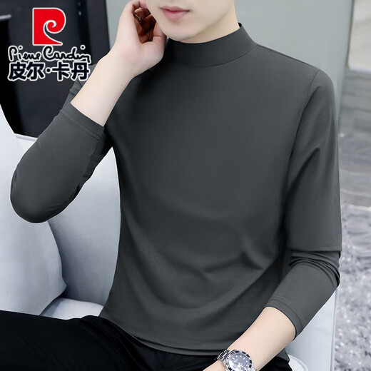 Pierre Cardin pure cotton autumn and winter half turtleneck bottoming shirt men's slim fit long-sleeved T-shirt mid-collar men's autumn coat outer wear YPT192 black half turtleneck 3XL recommended 160-175Jin Jin equals 0.5 kg