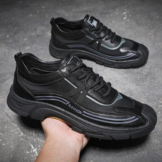 西域骆驼（VANCAMEL）男鞋2024秋季潮流时尚真皮男士皮鞋休闲运动鞋透气户外单鞋子 9918 黑色 38