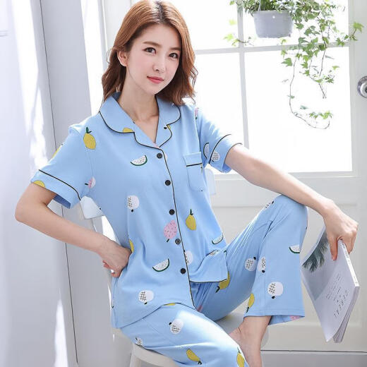 Pretty (Qiaoliya) Pyjamas für Frauen im Sommer im Sommer Pure Cotton Kurzärmelhosen im Sommer All-Cotton Dünntemperament Mutter Heimkleidungsset können außerhalb von 655 xxxl getragen werden, geeignet für 150-170jin [Jin entspricht 0,5 kg]