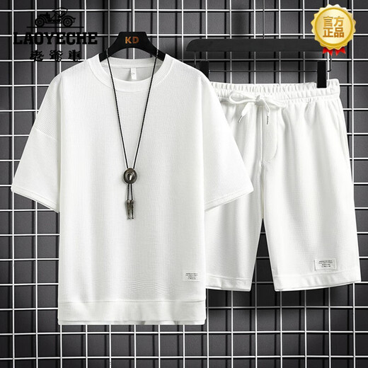 Classic Car (LAOYECHE) 2025 High-end Casual Sports Set Men's Summer Ice-Sensing Trendy Loose Short Sleeve Shorts Set Clothes 3880 Navy Blue Set M 165