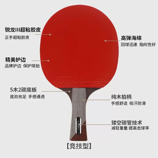 LOKI乒乓球拍雷神五星乒乓球拍一二三四六星球拍横拍直拍比赛3456 5星 横拍 长柄单只