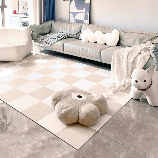 Little Brown Bear (XIAOZONGXIONG) square spliced ​​carpet glue-free self-adhesive living room Japanese-style crawling mat simple bedroom easy care full bedside blanket off-white [pack of four] 50x50cm [self-adhesive for long time use without residue]