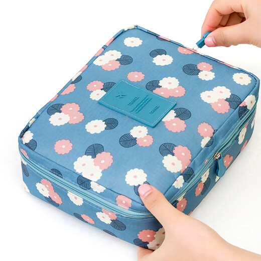 Beauty Skin Travel Cosmetic Bag, Toiletries Bag, Portable Bottle Set - Blue Flower Storage Bag, Women's Large Capacity MF0573