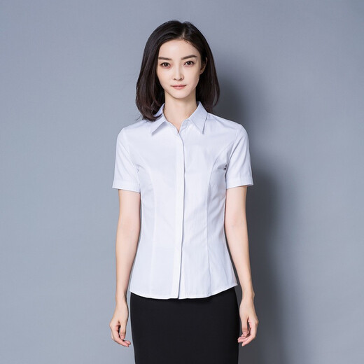 Summer slim short-sleeved women's white shirt for college students interview commuting professional formal suit button shirt 687 white XL
