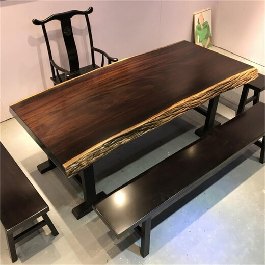Guge Black Gold Sandalwood Black Sandalwood Large Board Solid Wood Large Board Tea Table Log Simple Coffee Table Coffee Table Office Conference Table 160-80 Single Table Comes with Bracket