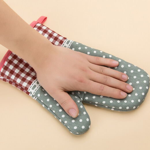 Shengying Oven Gloves Thickened Insulated Gloves Anti-scalding Gloves Microwave Oven Gloves Heat-Resistant Gloves Two Pack Coffee Wave Dots