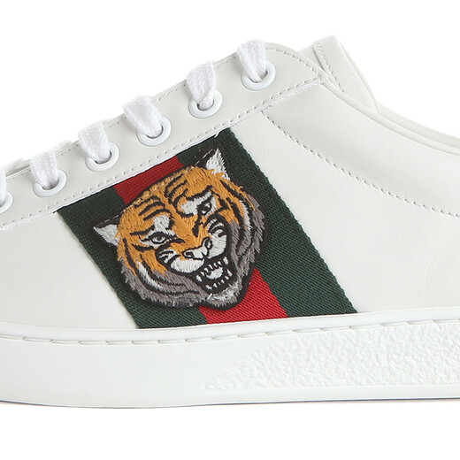 Gucci men's shoes GUCCI white leather tiger head men's flat shoes 457132 A38G0 9064 8/42