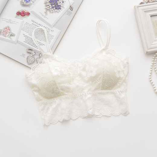 Lingdeng Lace Tube Wrap Breast Strap Breast Pad Short Small Camisole Underwear Female Student Anti-exposure Sexy Gathering Beautiful Back Girl Bra Black + Black One Size (Recommended 80-130Jin Jin is equal to 0.5 kg)