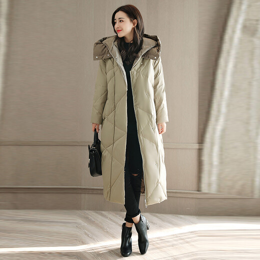 Sustory Women's 2017 Winter Long Sleeve Thickened Long Style Korean Style Loose Hooded Solid Color Versatile Elegant Down Jacket HPSU894 Champagne M