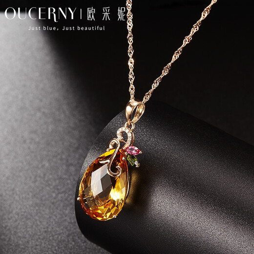 Ouchini jewelry 18k gold inlaid citrine pendant for women citrine colored gemstone necklace 18k rose gold customized model