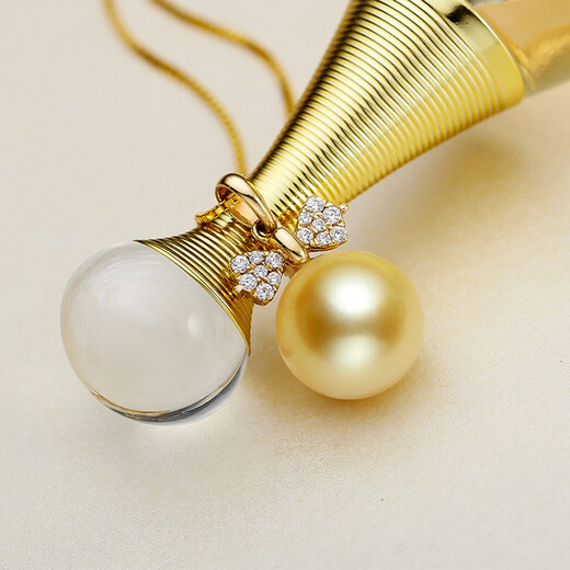 Haitong white light gold South Sea gold pearl pendant single simple K gold bow seawater pearl necklace for women light gold 10-11mm almost flawless