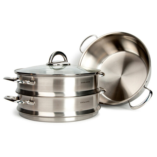 LOCK&LOCK 304 stainless steel steamer pot 28cm steamer set three layers LCM2287SW-3 3 layers 28cm