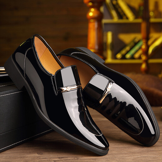 Shamessi's new business formal leather shoes for men with fleece covers fashionable trendy low-top men's shoes 686 black four-season model 42
