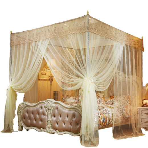 Arctic velvet three-door thickened palace landing mosquito net beige 1.8m bed 25mm thick pillars