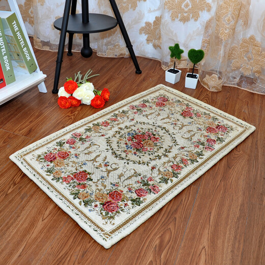 Zhonghong European pastoral chenille jacquard door mat entry entrance floor mat washable and machine washable wear-resistant blended woven computer chair mat foot mat non-slip floor mat entrance door 837 beige 40*60CM