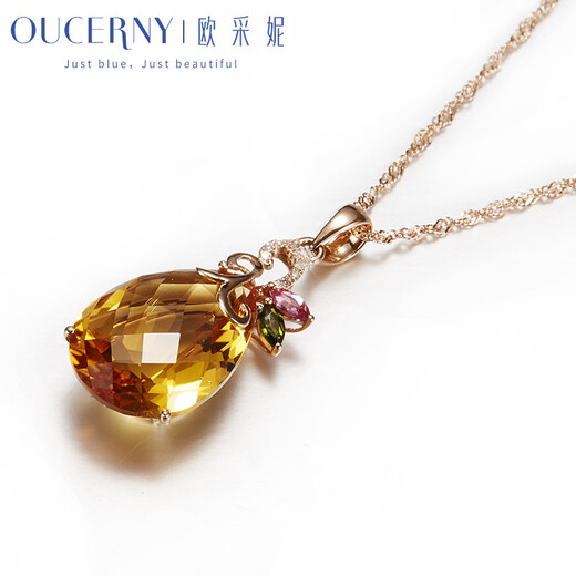 Ouchini jewelry 18k gold inlaid citrine pendant for women citrine colored gemstone necklace 18k rose gold customized model