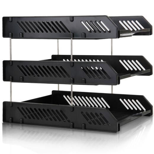 
Deli (deli) three-layer hollow storage file holder free disassembly assembly file disk/file frame bar desktop file storage box file storage rack management black 9209