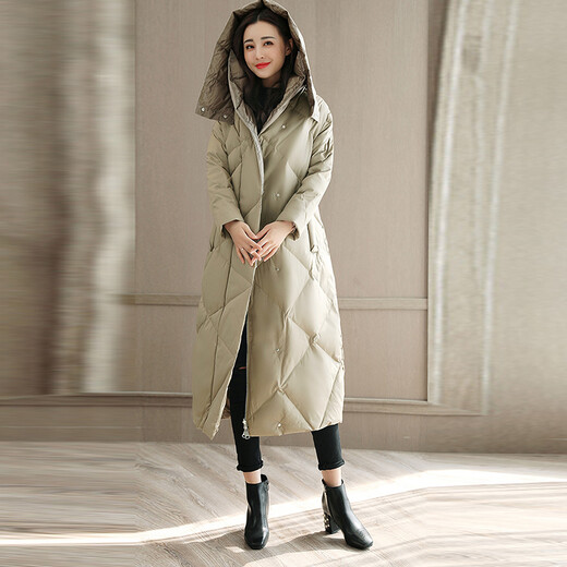 Sustory Women's 2017 Winter Long Sleeve Thickened Long Style Korean Style Loose Hooded Solid Color Versatile Elegant Down Jacket HPSU894 Champagne M